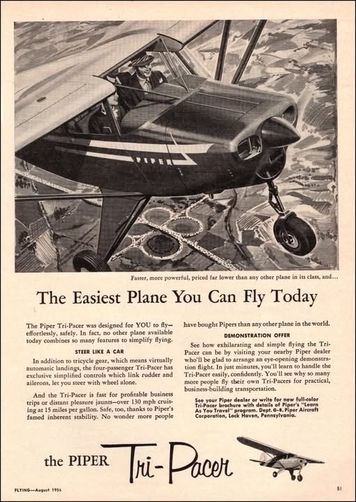 A Piper Tri-Pacer advertisement from Flying magazine, August 1956, headed The Easiest Plane You Can Fly Today